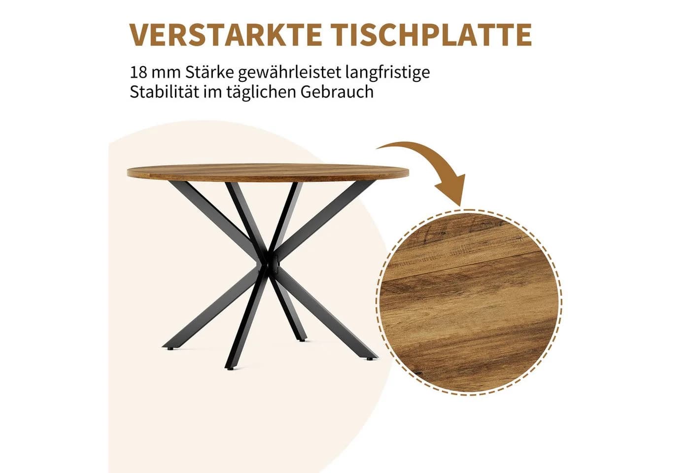 BlingBin Runder Esstisch Industriestil 120 cm Braun/Schwarz - Bild 4