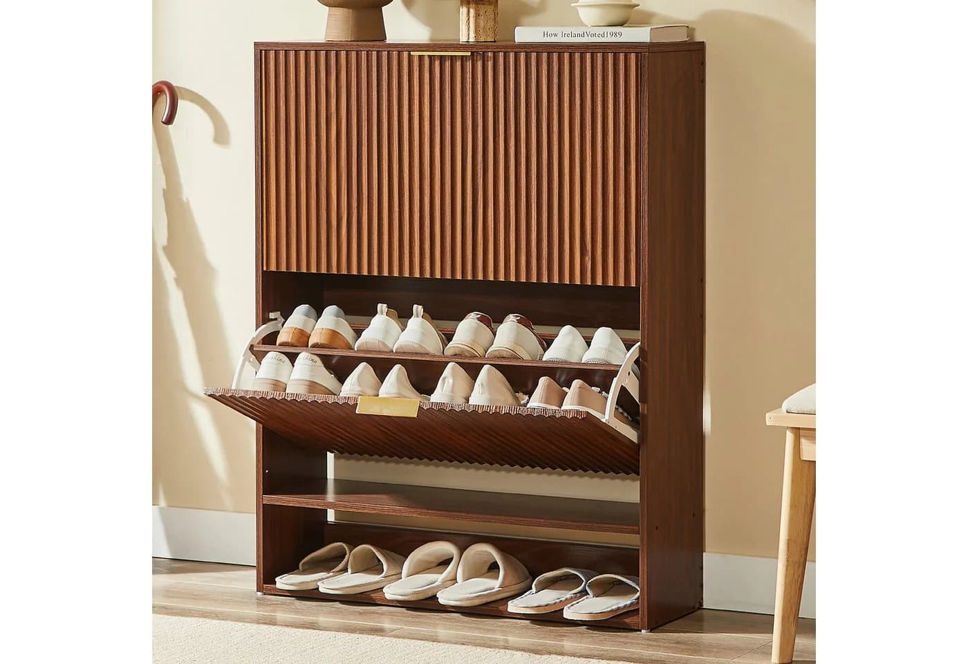 BlingBin Schuhschrank mit 2 Klappen und offenen Fächern Weiß/Gold - Bild 2