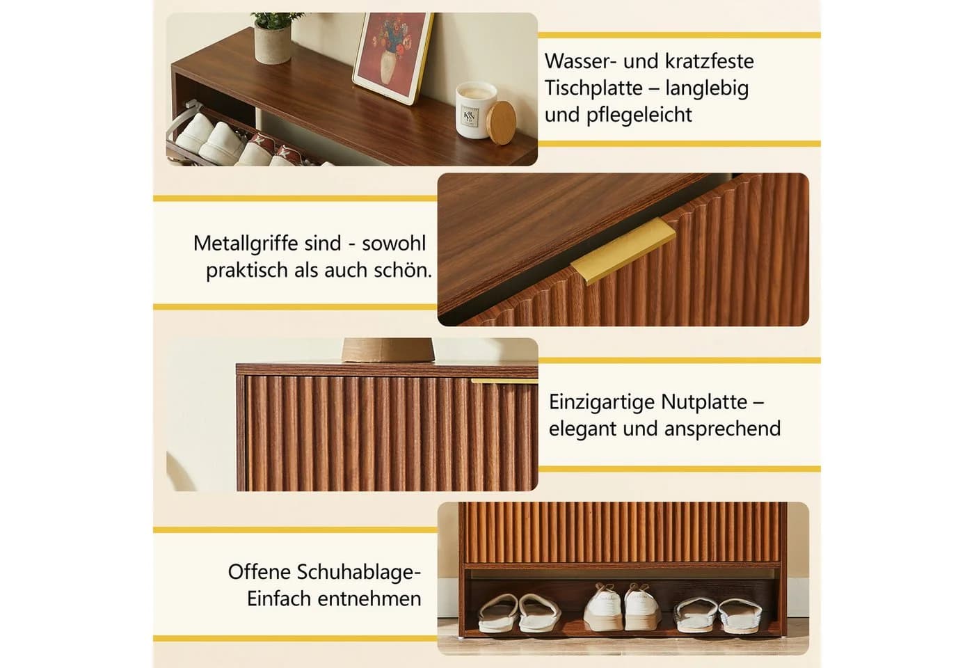 BlingBin Schuhschrank mit 2 Klappen und offenen Fächern Weiß/Gold - Bild 4