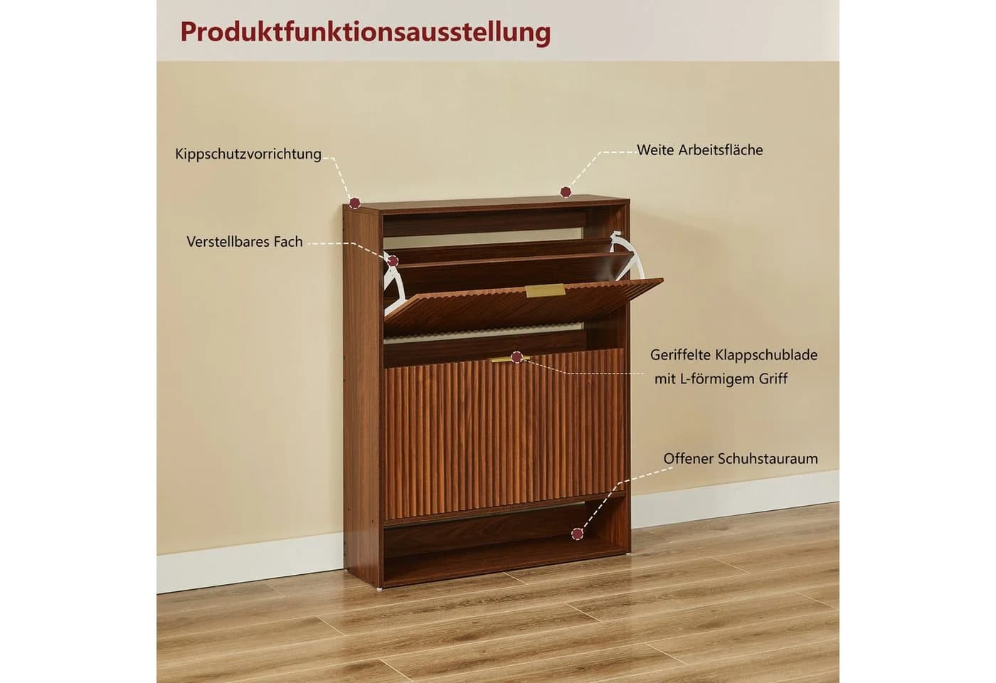 BlingBin Schuhschrank mit 2 Klappen und offenen Fächern Weiß/Gold - Bild 5