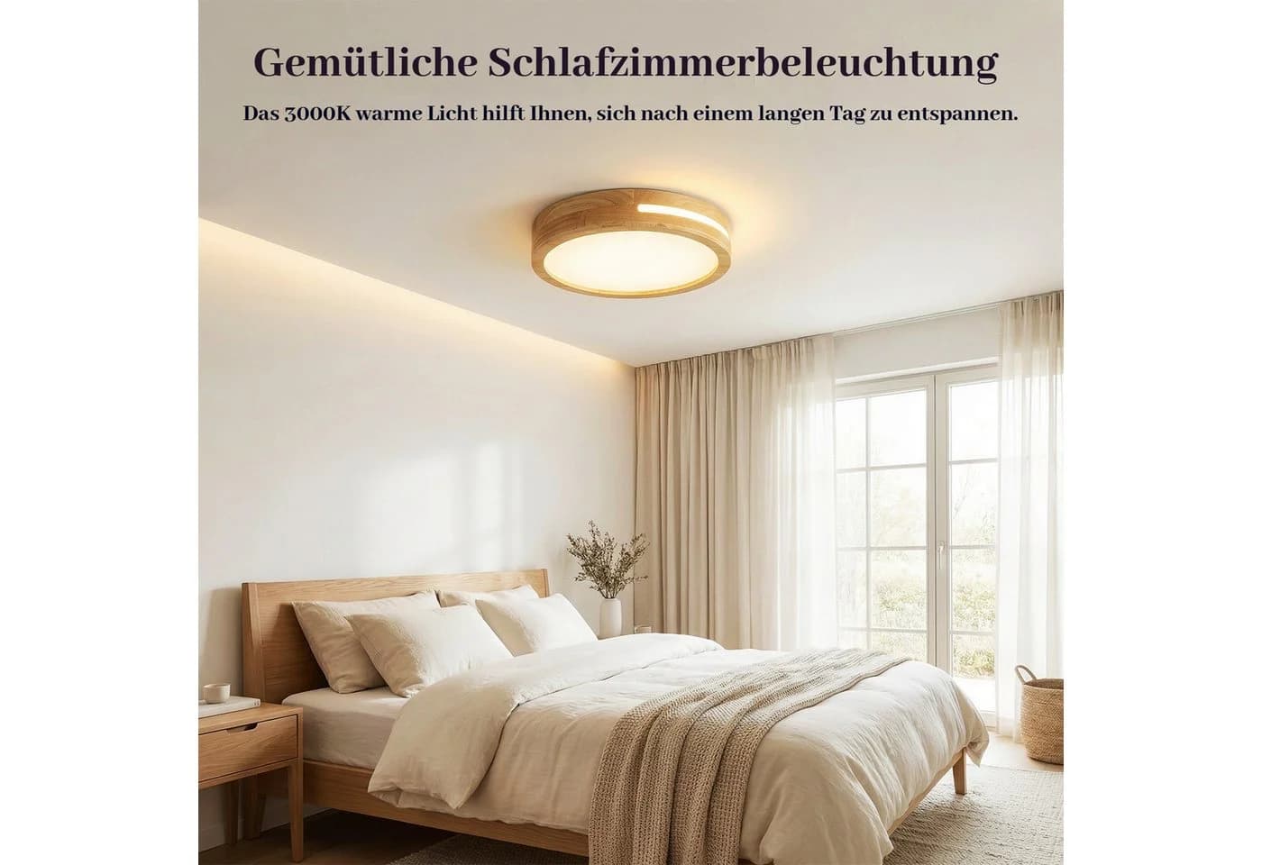 BlingBin LED Deckenleuchte Warmweiß 3000K Holzoptik 30W 3600lm