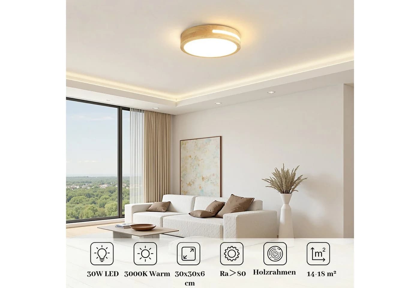 BlingBin LED Deckenleuchte Warmweiß 3000K Holzoptik 30W 3600lm - Bild 4
