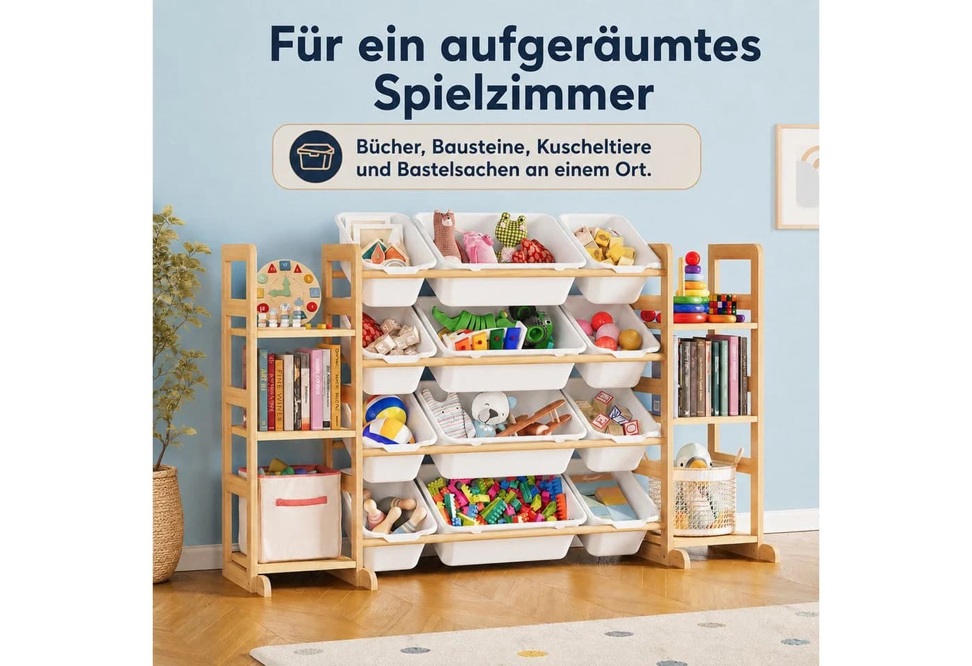 BlingBin Kinderregal mit 12 Boxen Beige Spielzeugtruhe