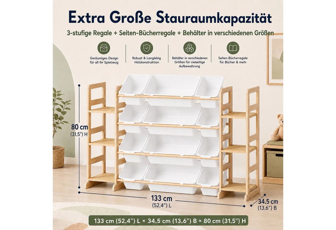 BlingBin Kinderregal mit 12 Boxen Beige Spielzeugtruhe - Bild 4