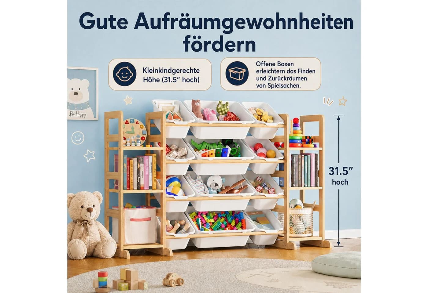 BlingBin Kinderregal mit 12 Boxen Beige Spielzeugtruhe - Bild 5