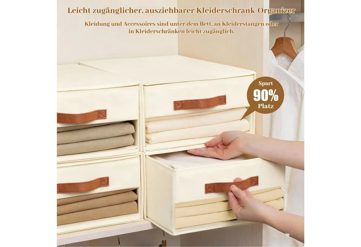BlingBin Aufbewahrungskorb 3er Pack Beige Ausziehbar