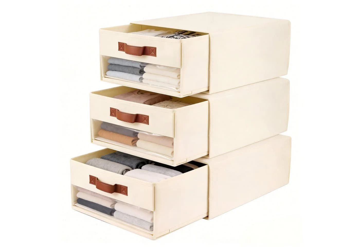 BlingBin Aufbewahrungskorb 3er Pack Beige Ausziehbar - Bild 2