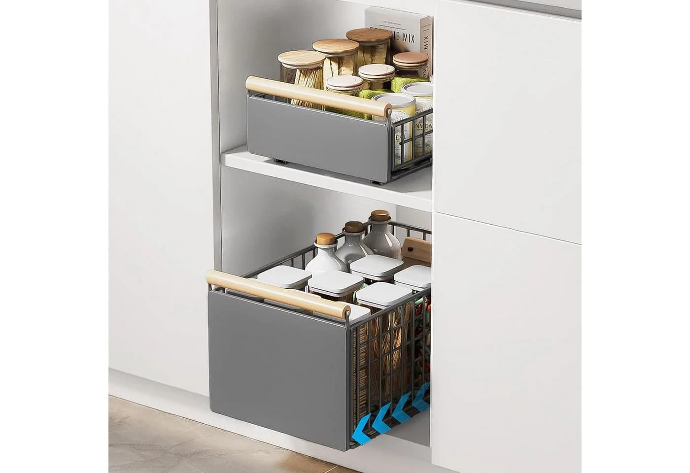 LEMLIT Küchenregal 2-tlg. Grau Ausziehbare Schubladen Organizer - Bild 2