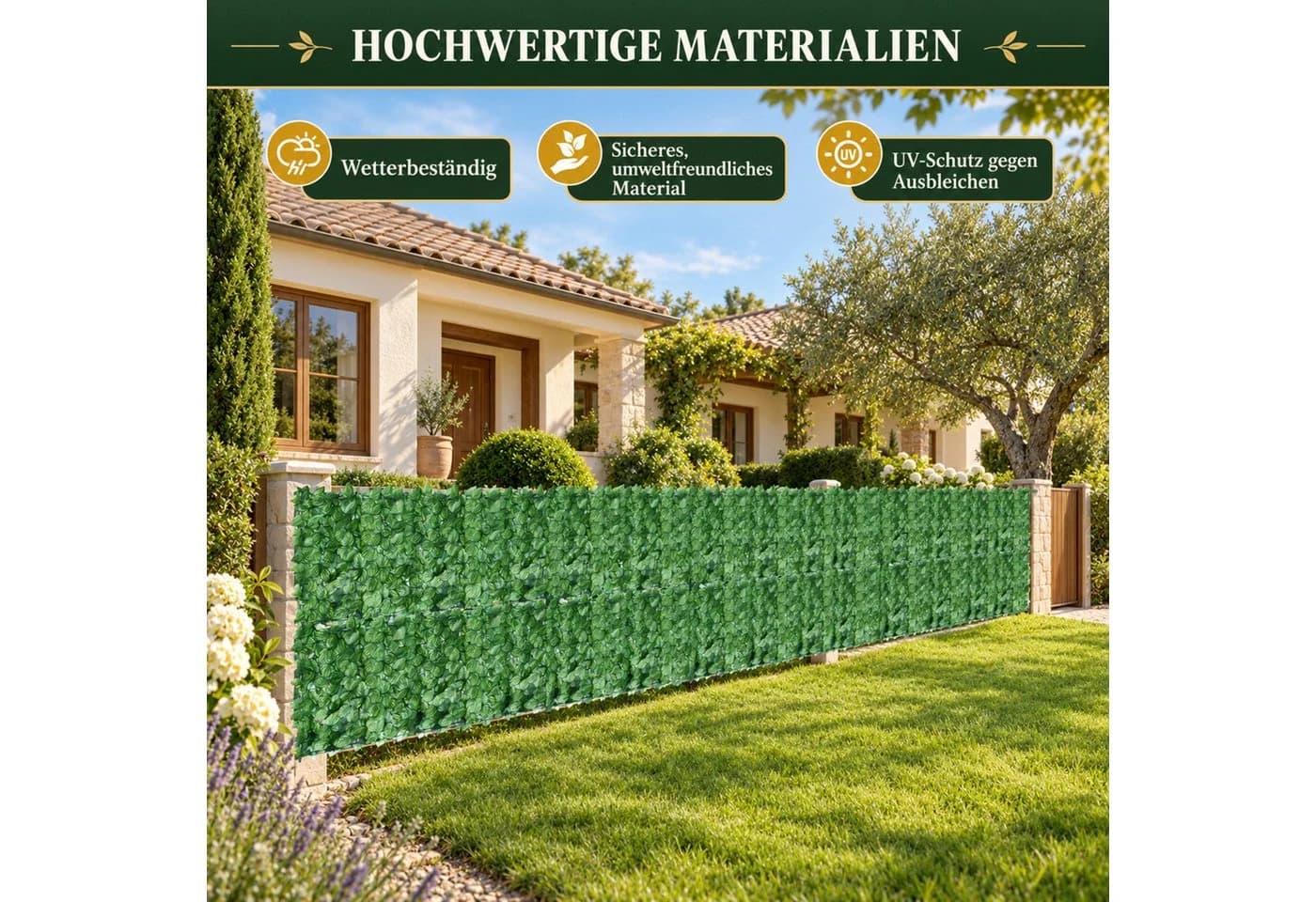 LEMLIT Kunsthecken-Sichtschutz Efeu Grün UV-Schutz - Bild 3