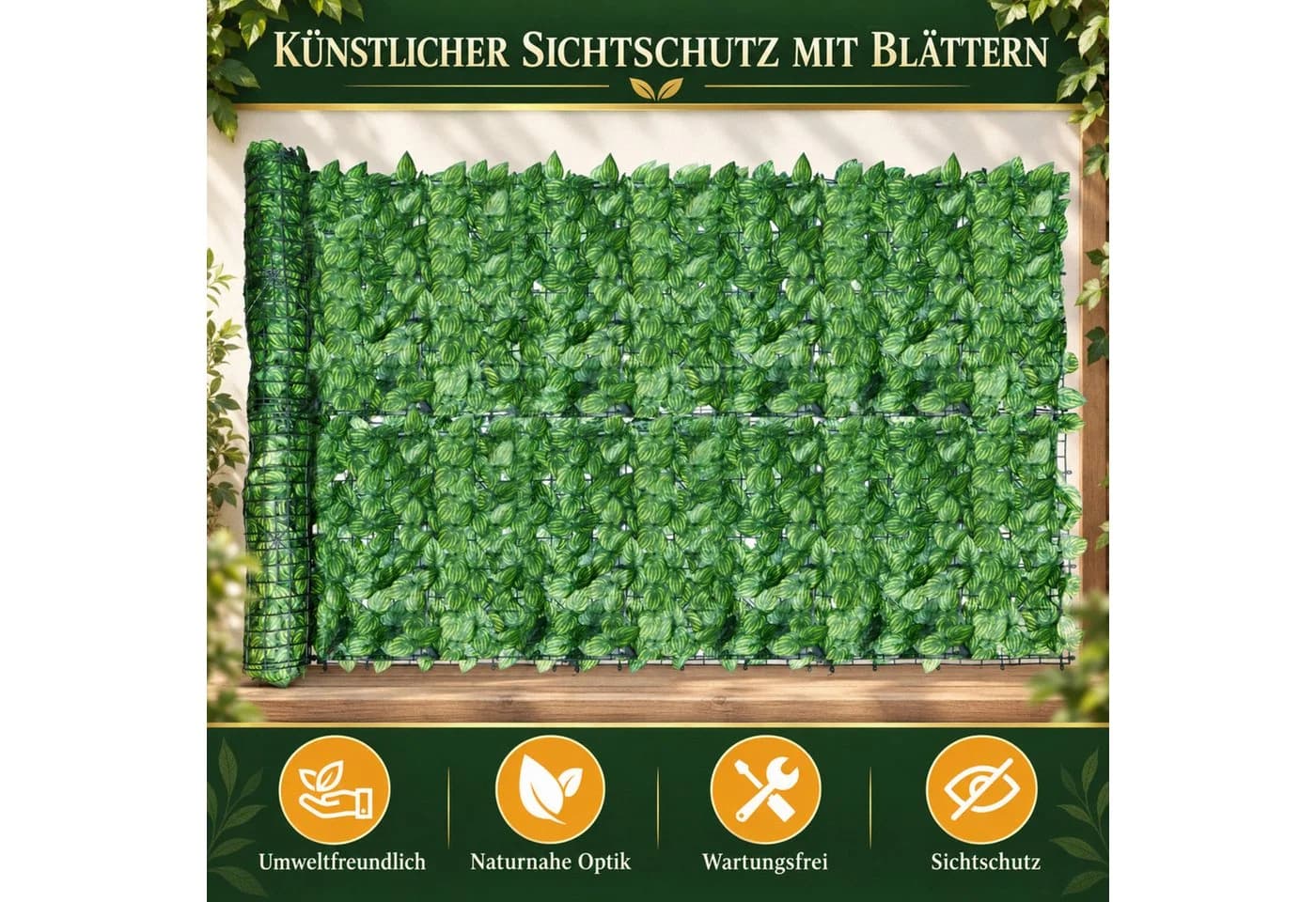 LEMLIT Kunsthecken-Sichtschutz Efeu Grün UV-Schutz - Bild 4