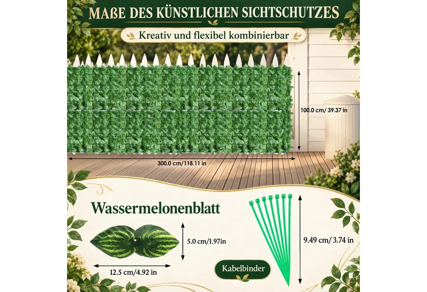 LEMLIT Kunsthecken-Sichtschutz Efeu Grün UV-Schutz - Bild 5