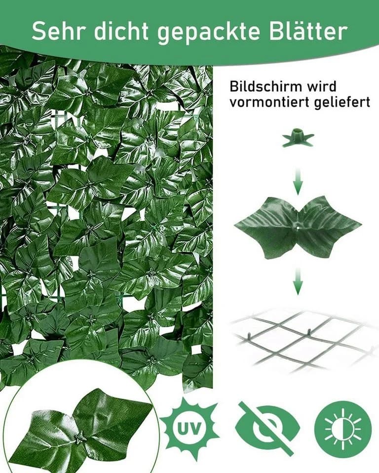 LEMLIT Balkonsichtschutz Künstlicher Efeu Grün 0,5x3m - Bild 5