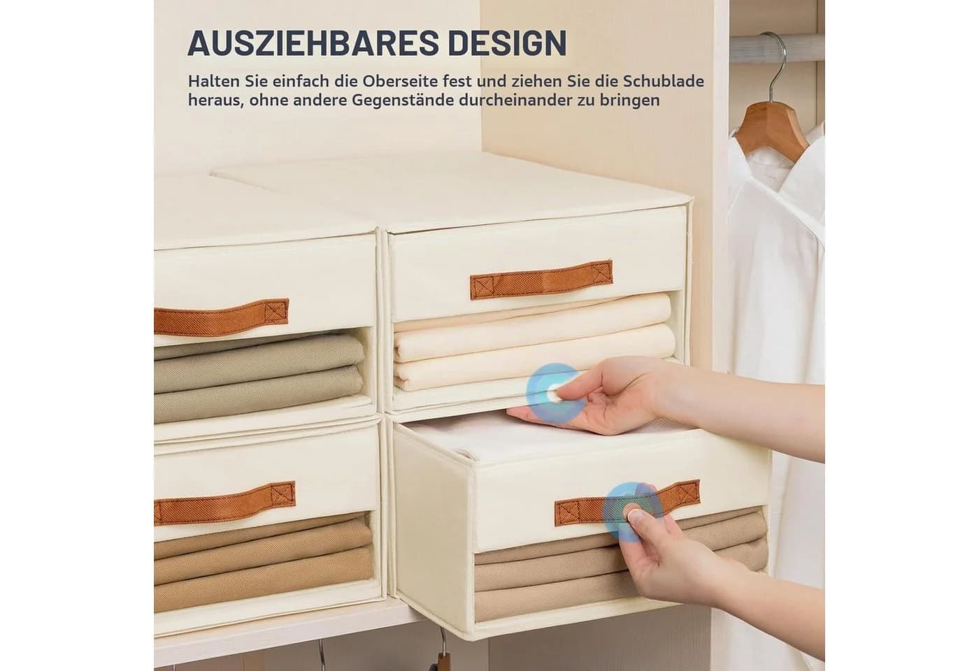 LEMLIT Aufbewahrungskorb 3er-Set Beige Schubladen Organizer mit Sichtfenster - Bild 3
