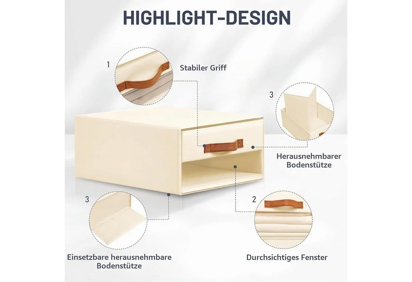 LEMLIT Aufbewahrungskorb 3er-Set Beige Schubladen Organizer mit Sichtfenster - Bild 4