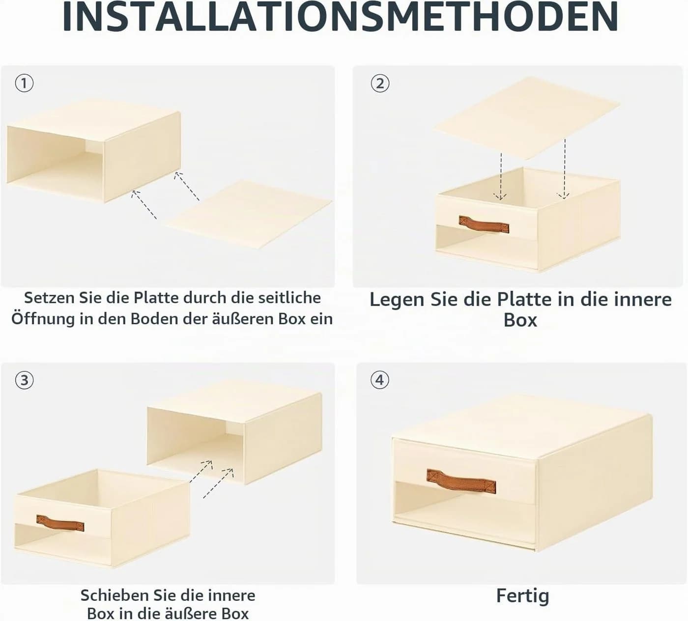 LEMLIT Aufbewahrungskorb 3er-Set Beige Schubladen Organizer mit Sichtfenster - Bild 5