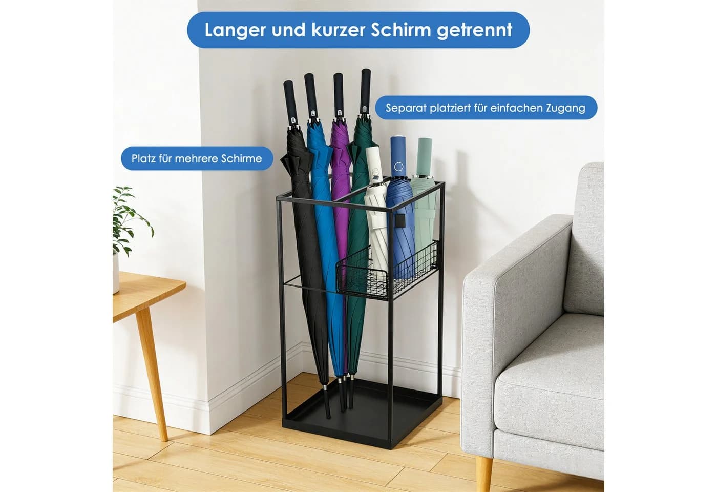BlingBin Schirmständer Schwarz Metall 2-stöckig mit Tropfschale - Bild 3