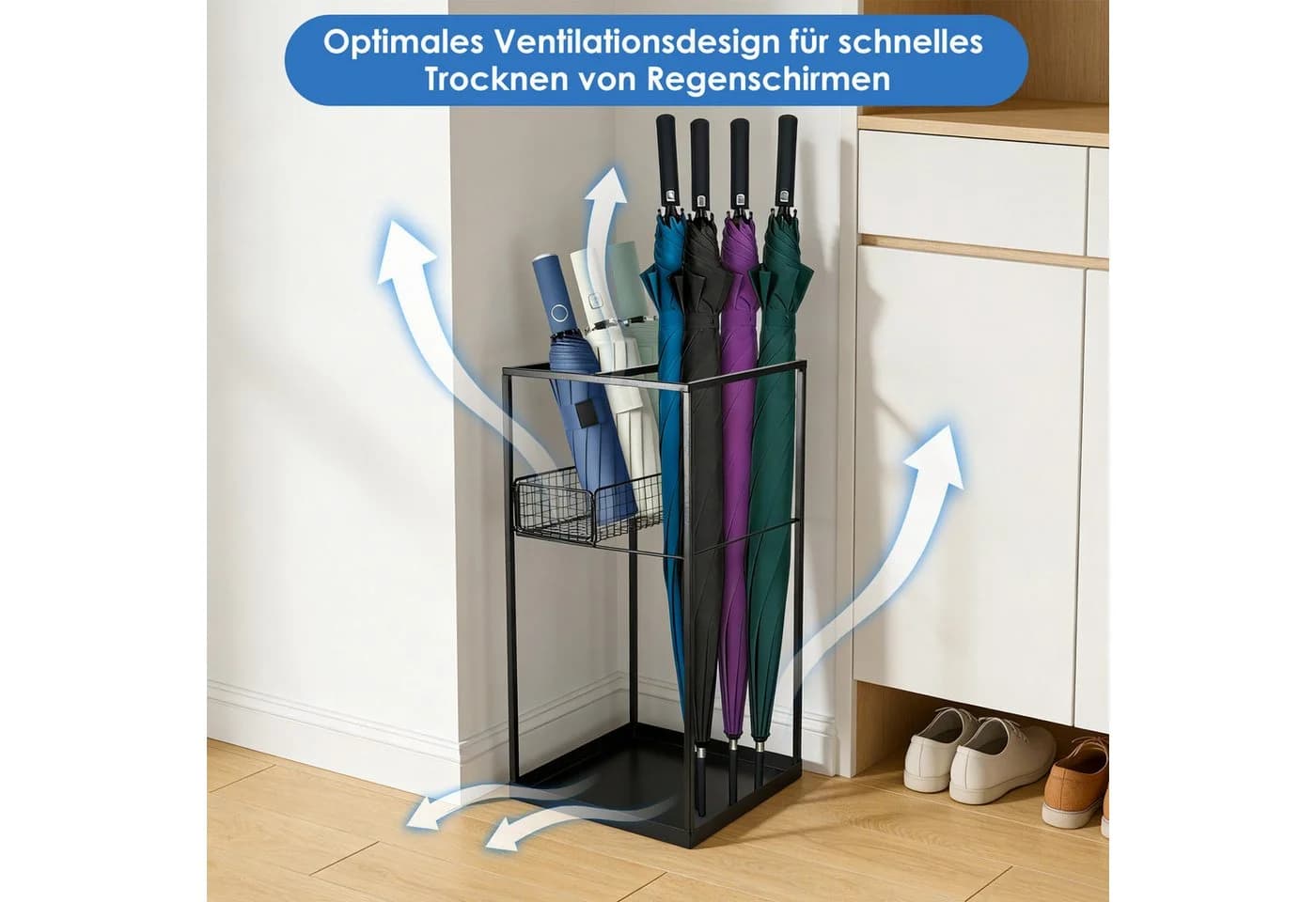BlingBin Schirmständer Schwarz Metall 2-stöckig mit Tropfschale - Bild 5