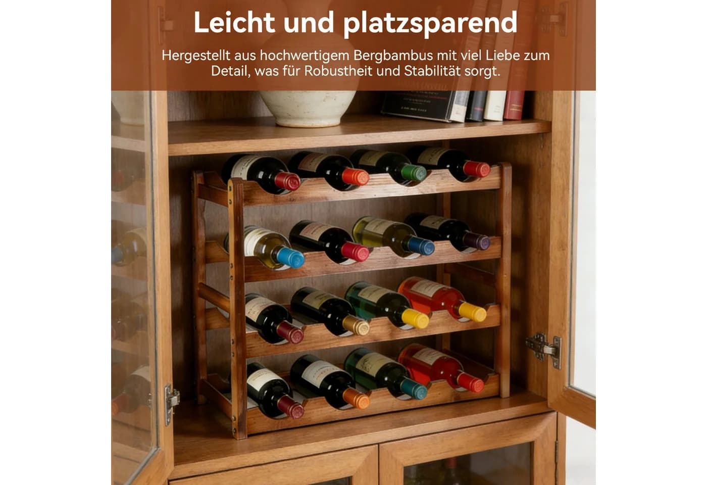 BlingBin Weinregal für 16 Flaschen Stapelbar 4-stöckig Retro-Landhausstil Braun - Bild 3