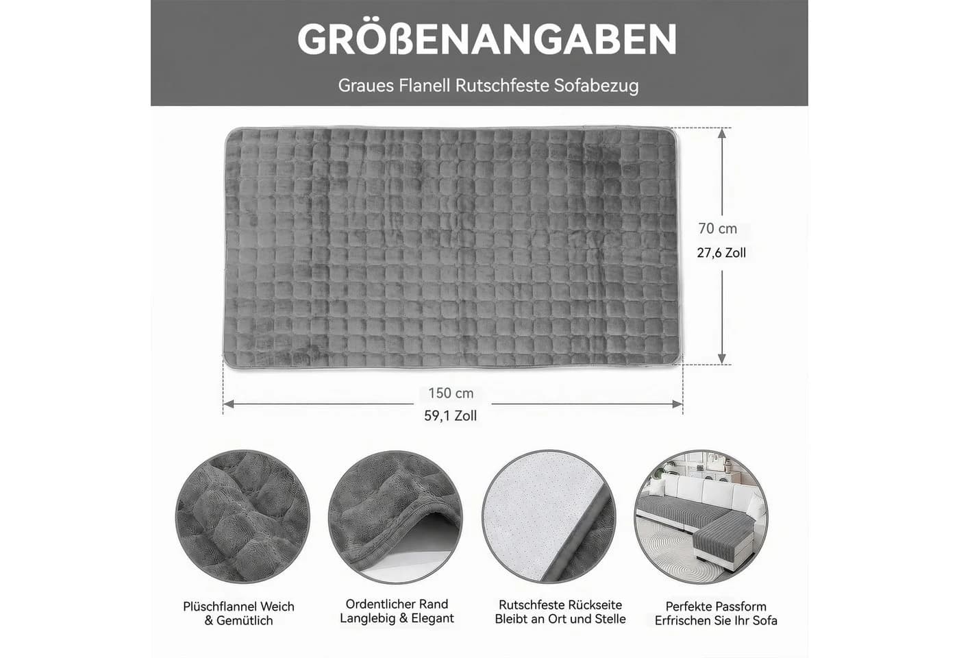 BlingBin Rutschfester Sofabezug Grau Weicher Flanell - Bild 3