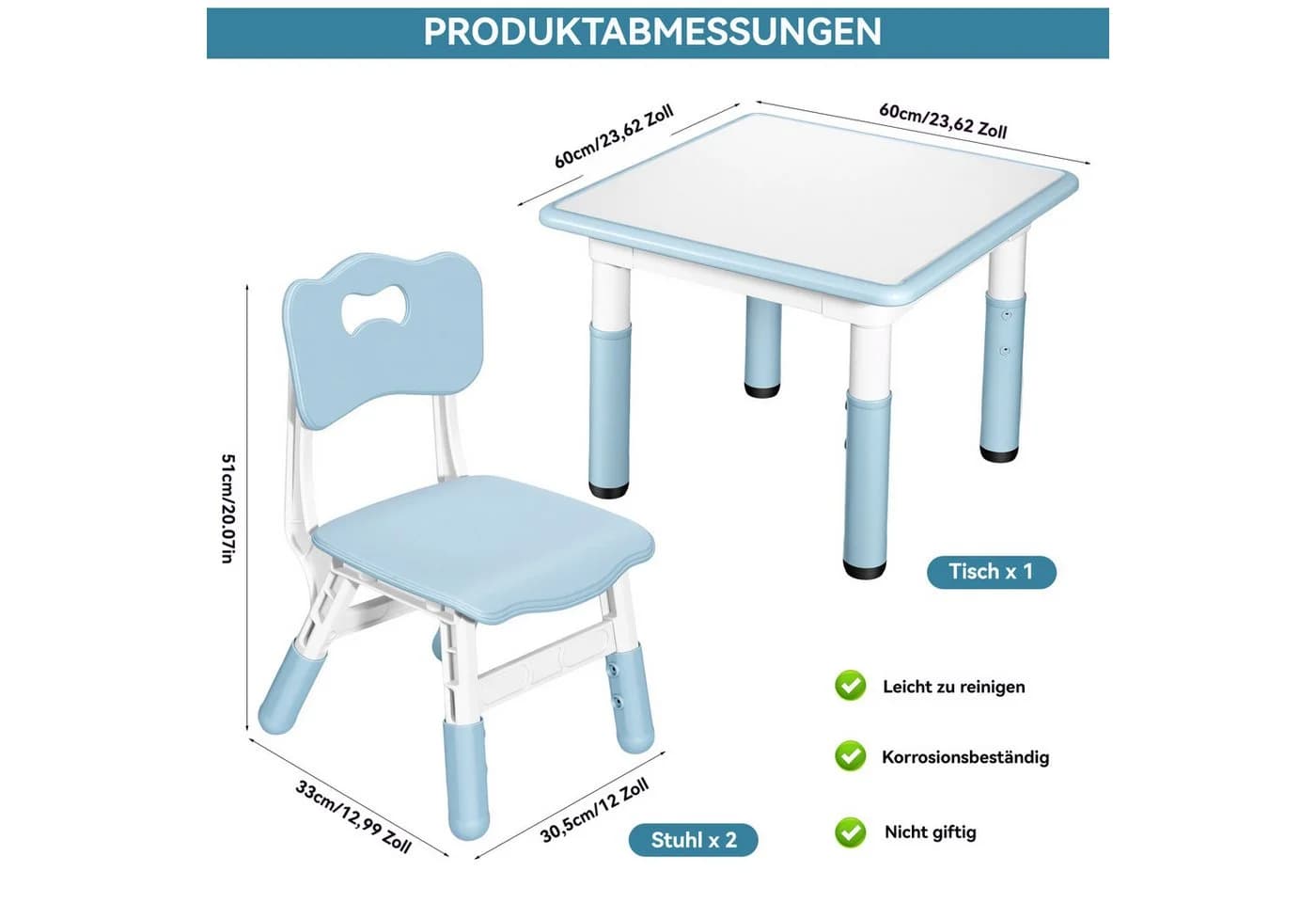 BlingBin Kindersitzgruppe mit 2 Stühlen höhenverstellbar hellgraublau - Bild 5