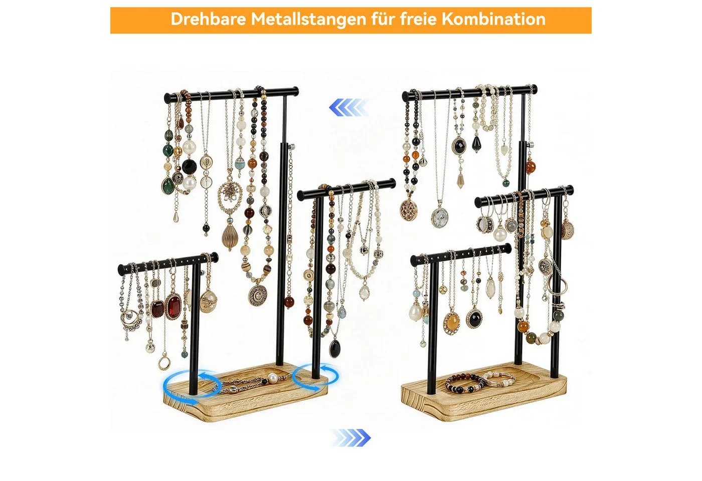 BlingBin Schmuckständer Holz Schwarz Drehbar 3 Stäbe - Bild 5