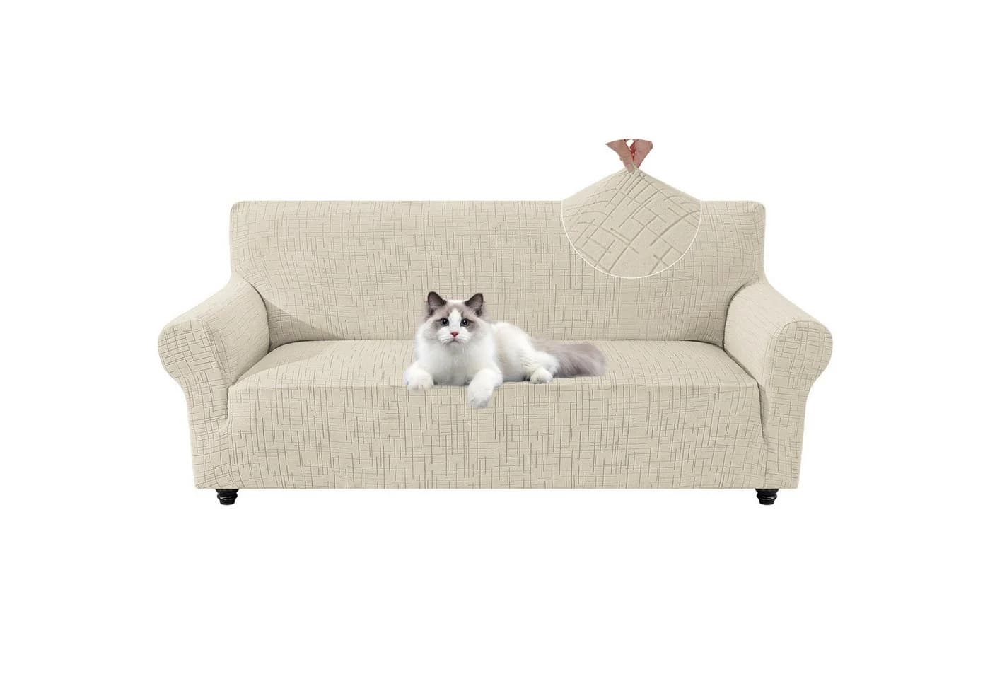 BlingBin Sofabezug Stretch 2/3 Sitzer Rutschfest Kratzfest Beige - Bild 2