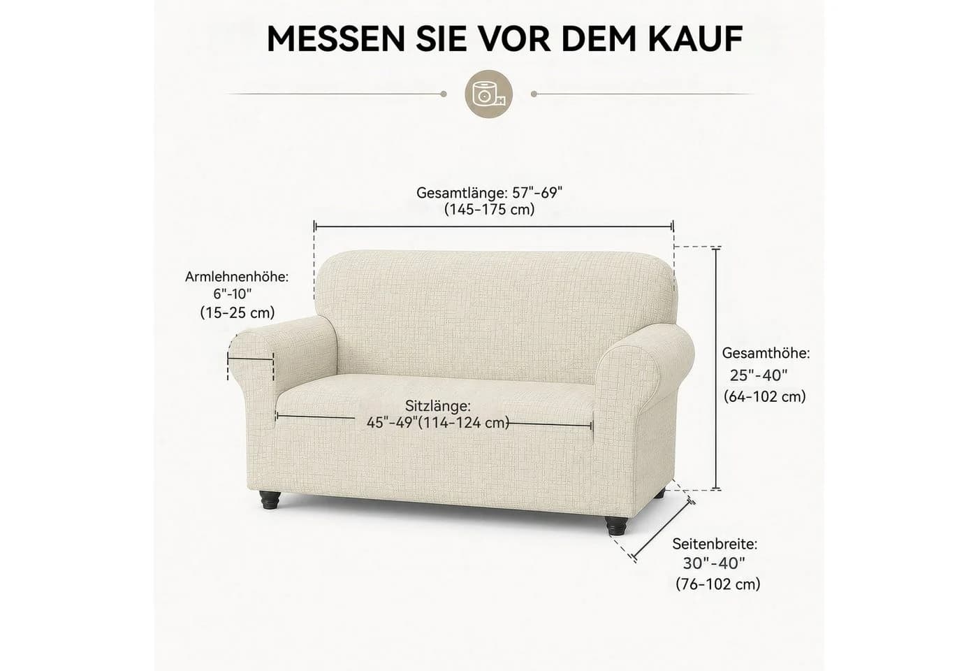 BlingBin Sofabezug Stretch 2/3 Sitzer Rutschfest Kratzfest Beige - Bild 4
