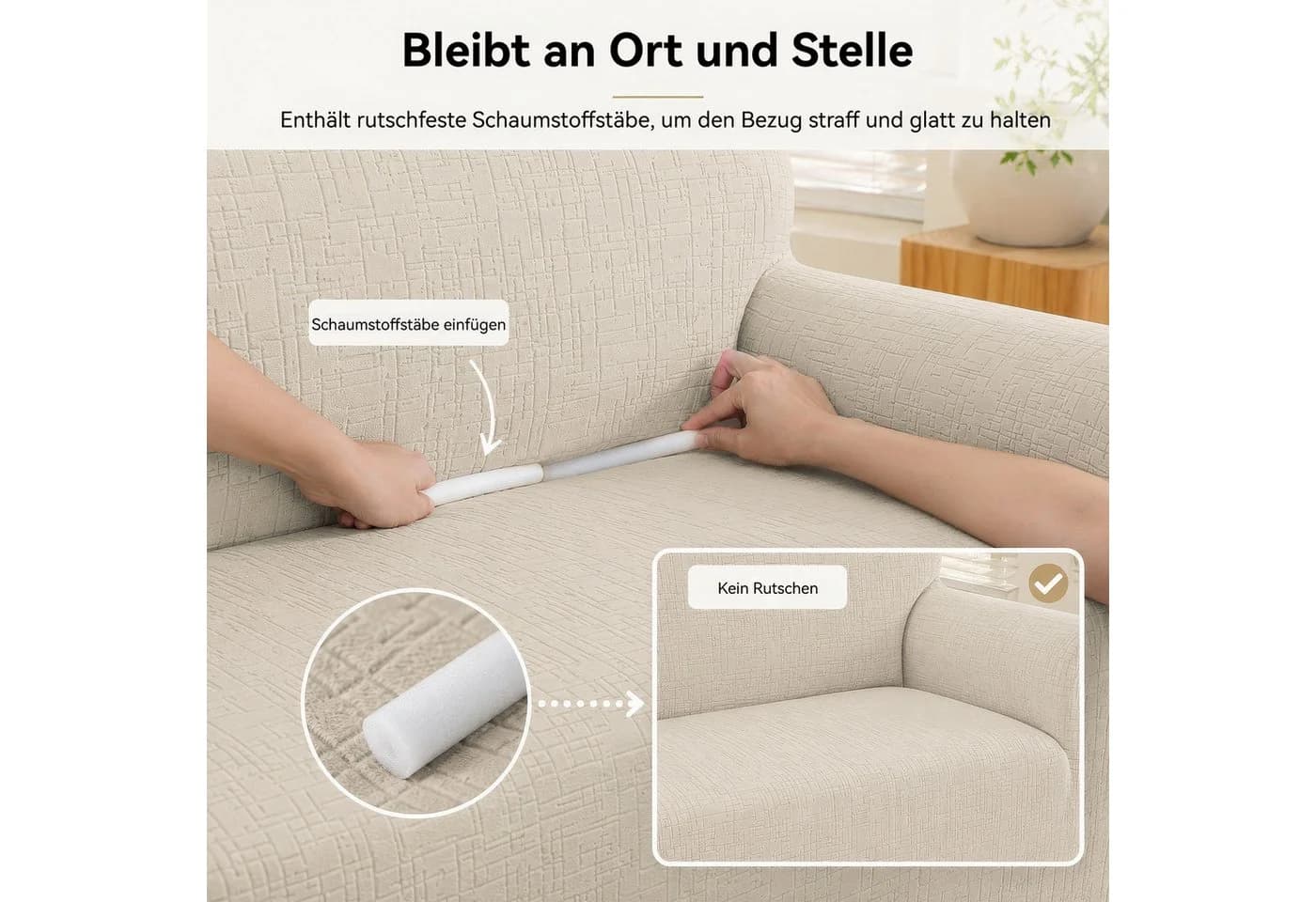 BlingBin Sofabezug Stretch 2/3 Sitzer Rutschfest Kratzfest Beige - Bild 5