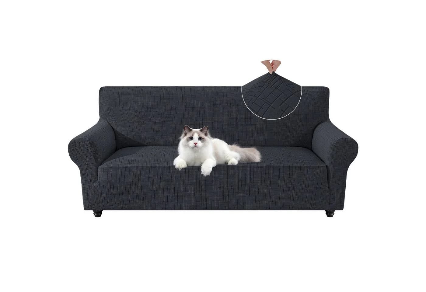 BlingBin Sofabezug Stretch Grau 2/3 Sitzer Rutschfest - Bild 2