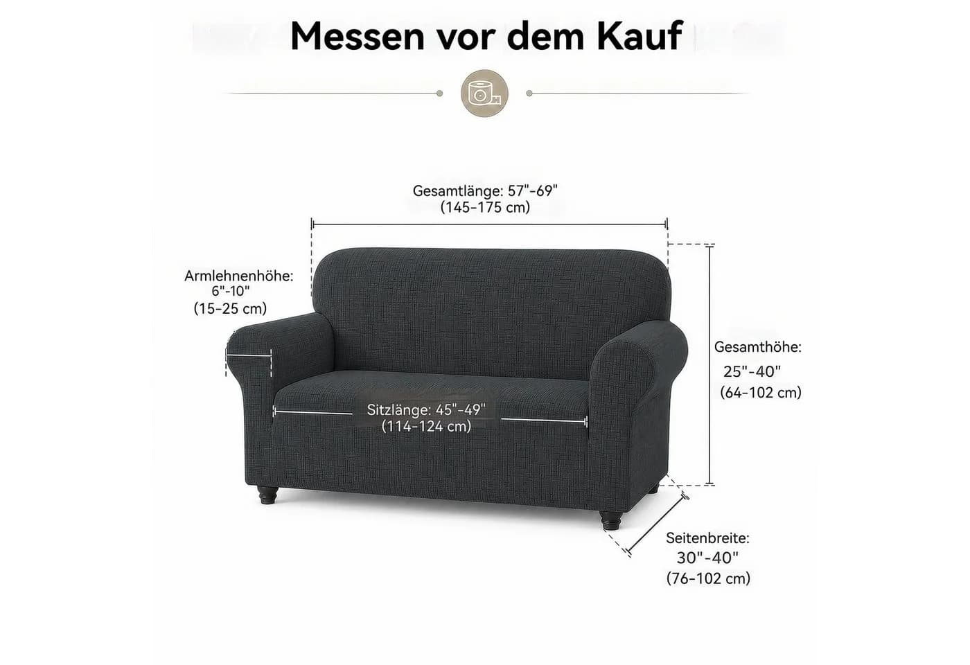 BlingBin Sofabezug Stretch Grau 2/3 Sitzer Rutschfest - Bild 4