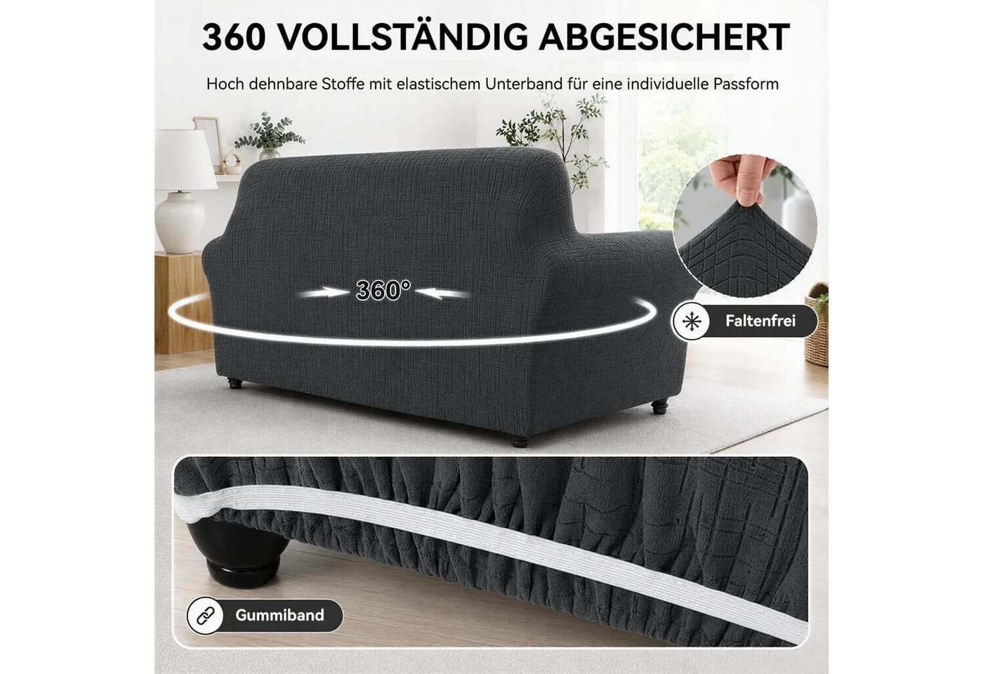 BlingBin Sofabezug Stretch Grau 2/3 Sitzer Rutschfest - Bild 5