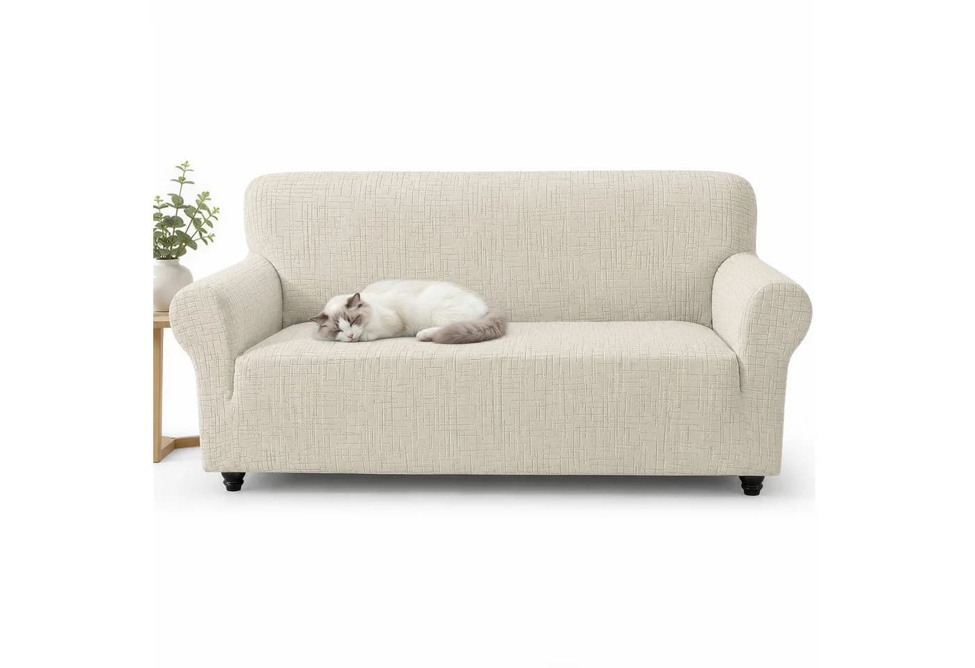 LEMLIT Sofabezug Stretch & rutschfest für 2-/3-Sitzer Beige - Bild 2