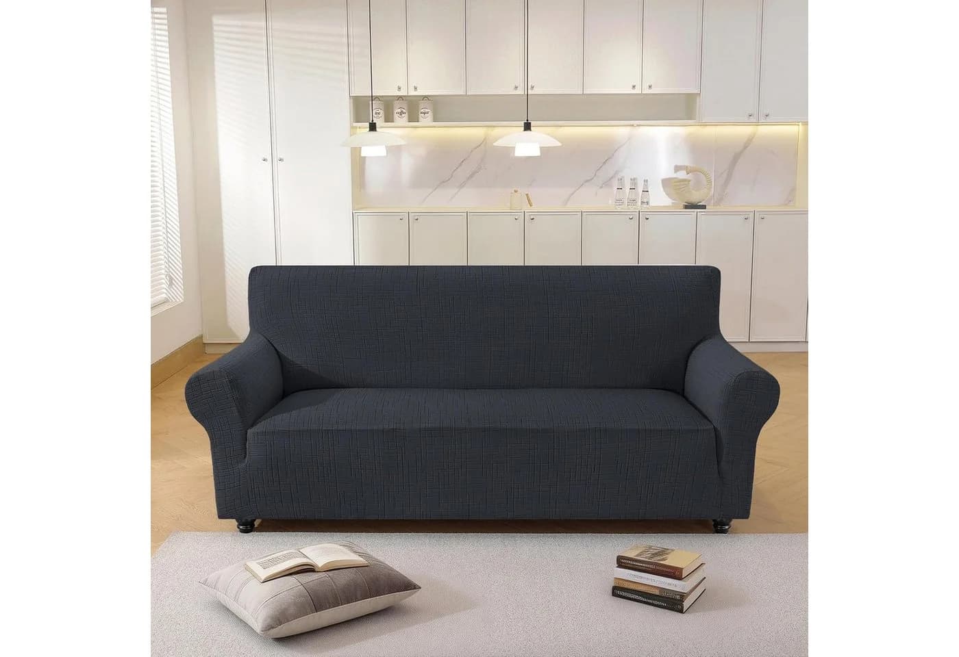 LEMLIT Sofabezug Grau Stretch & rutschfest für 2-/3-Sitzer