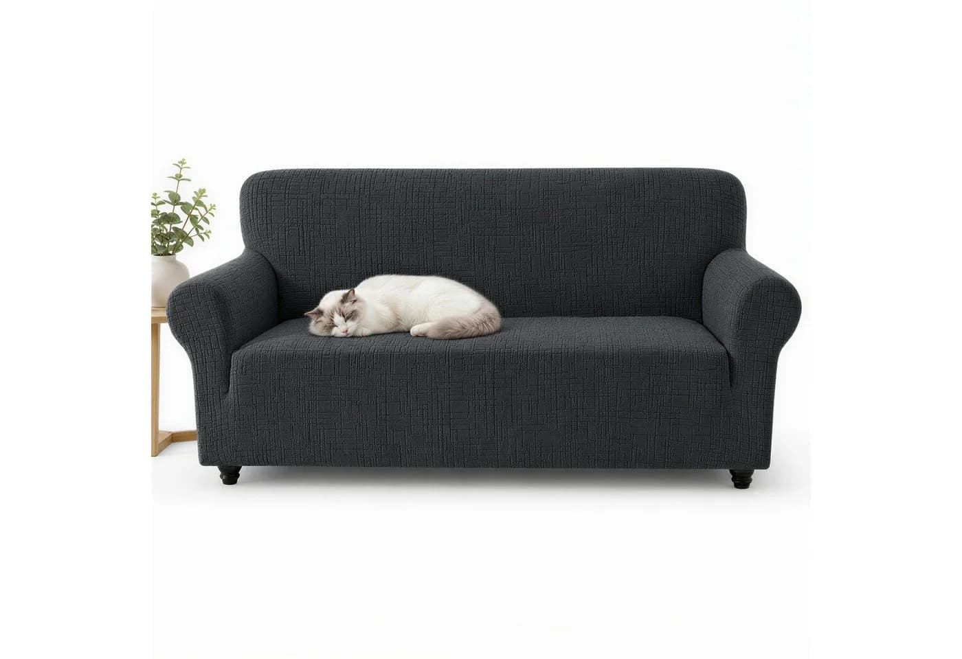 LEMLIT Sofabezug Grau Stretch & rutschfest für 2-/3-Sitzer - Bild 2