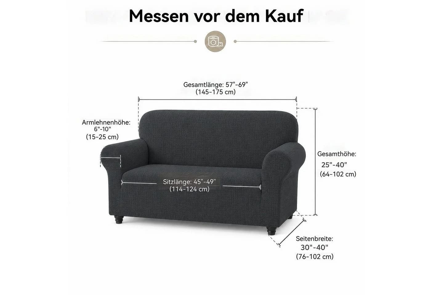 LEMLIT Sofabezug Grau Stretch & rutschfest für 2-/3-Sitzer - Bild 3