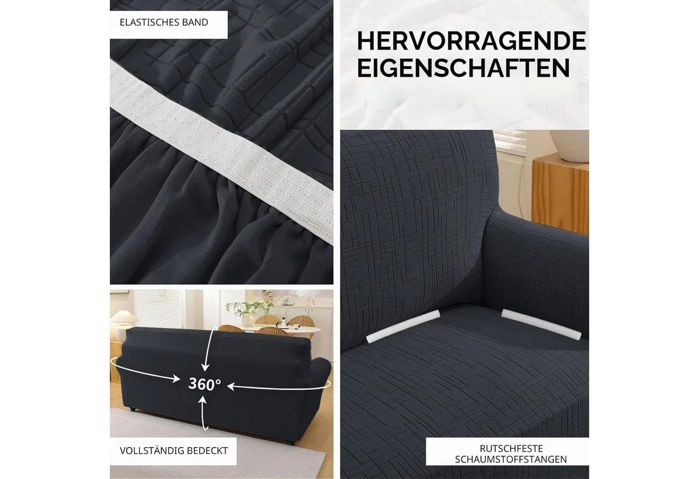 LEMLIT Sofabezug Grau Stretch & rutschfest für 2-/3-Sitzer - Bild 5