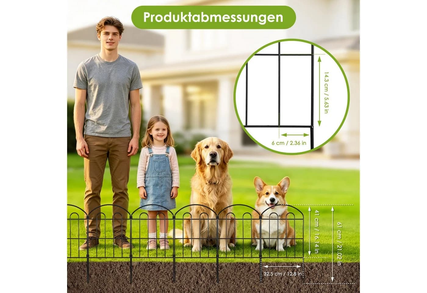 LEMLIT Gartenzaun 10 Stück Schwarz Metall Dekorativer Steckzaun