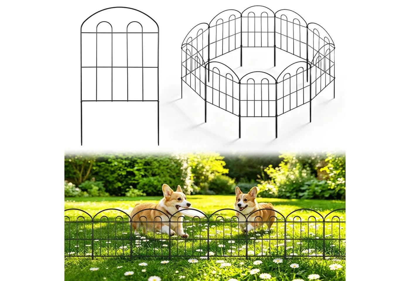 LEMLIT Gartenzaun 10 Stück Schwarz Metall Dekorativer Steckzaun - Bild 2
