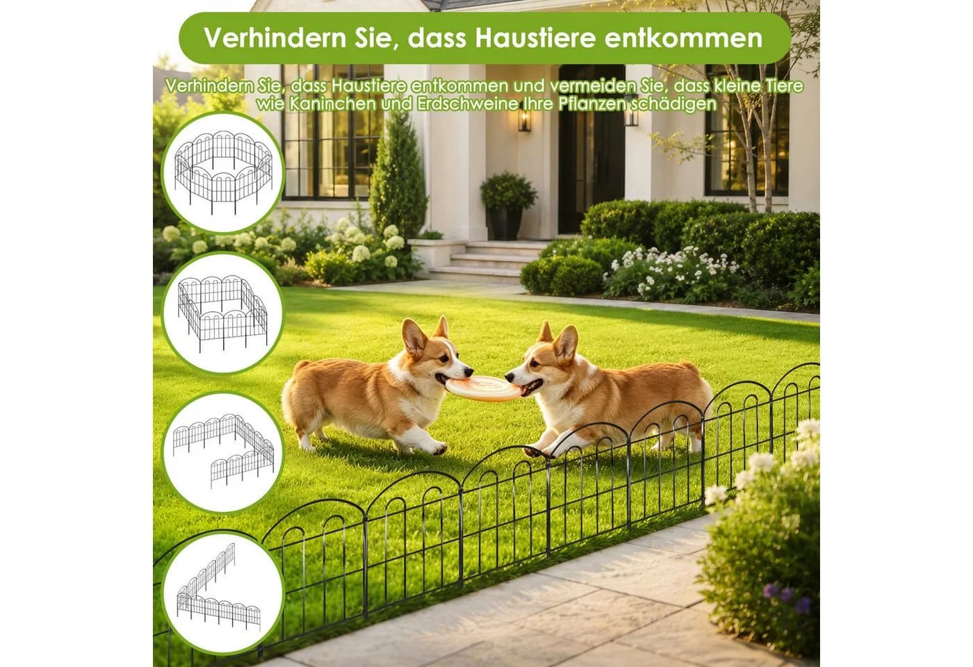 LEMLIT Gartenzaun 10 Stück Schwarz Metall Dekorativer Steckzaun - Bild 3