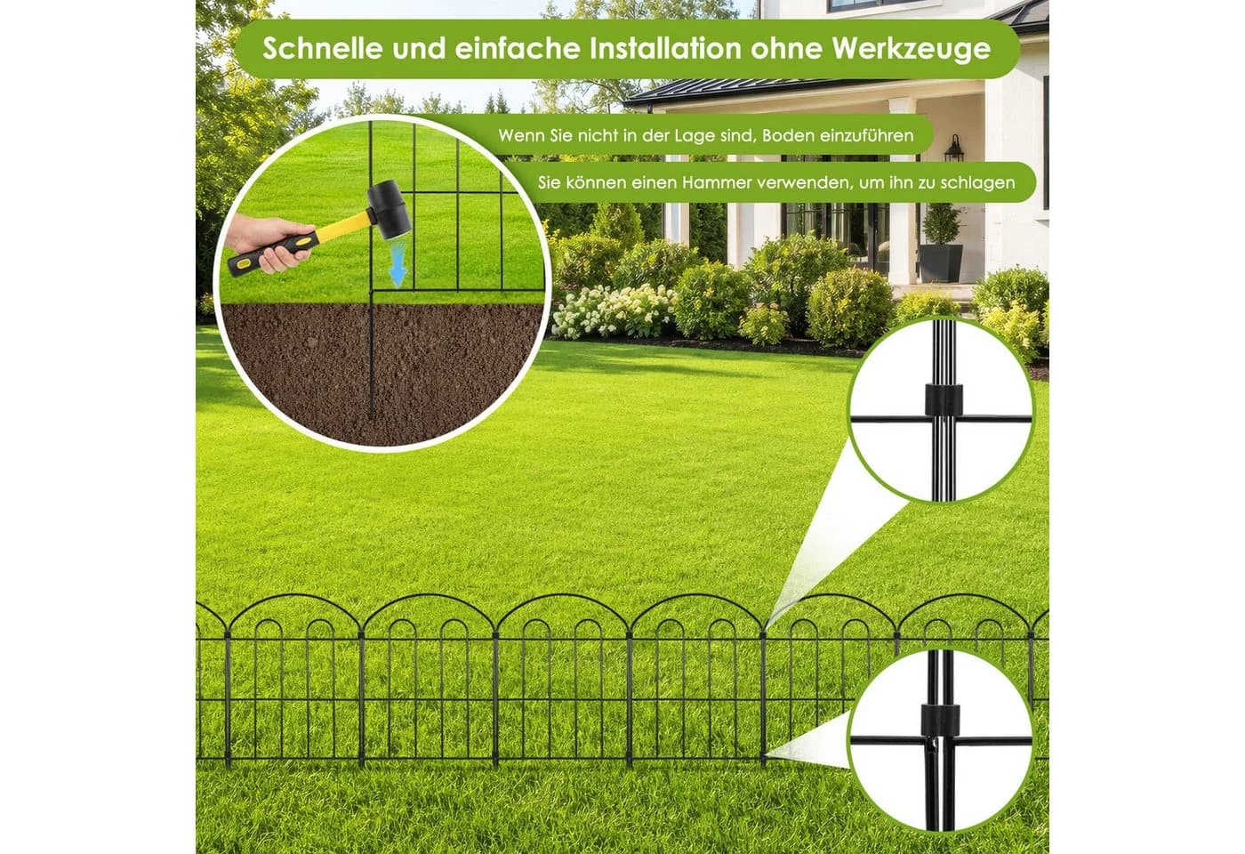 LEMLIT Gartenzaun 10 Stück Schwarz Metall Dekorativer Steckzaun - Bild 4