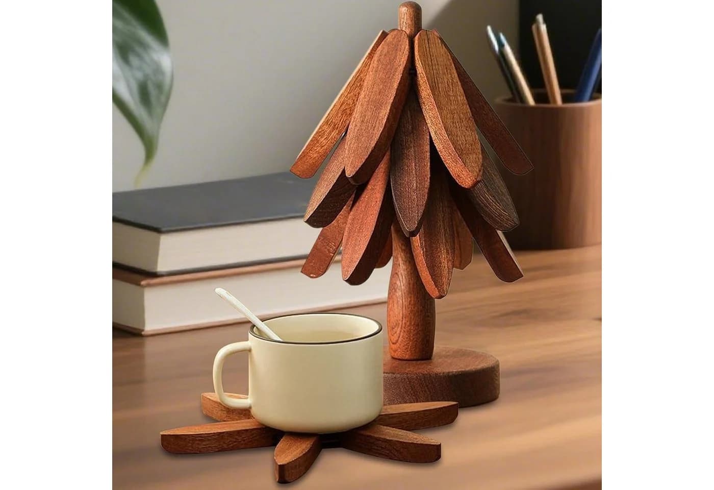 LEMLIT Topfuntersetzer Buchenholz Weihnachtsbaum-Motiv Braun - Bild 4
