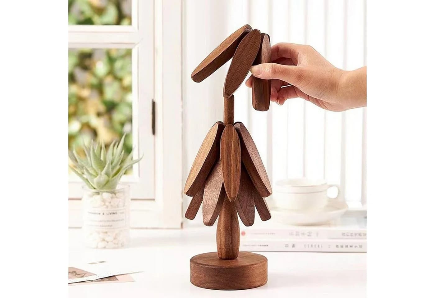 LEMLIT Topfuntersetzer Buchenholz Weihnachtsbaum-Motiv Braun - Bild 5