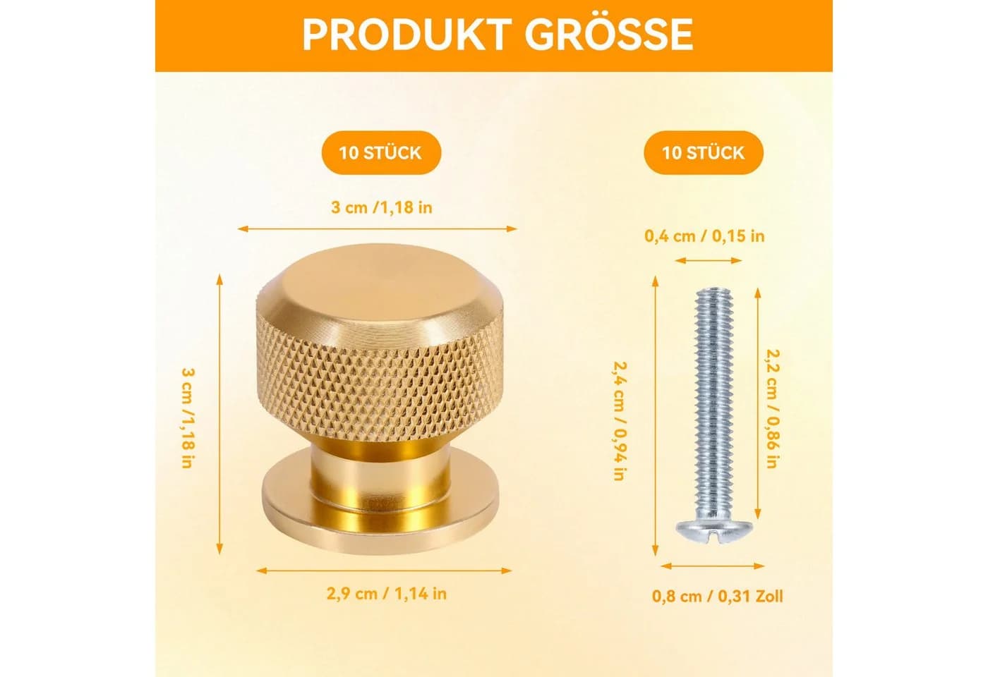LEMLIT Möbelknopf 10er-Pack Gold Aluminium - Bild 3