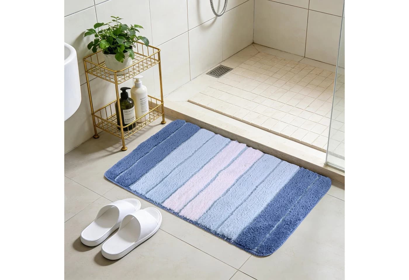 LEMLIT Badematte Rutschfest Polyester 50x80 cm Grau/Blau