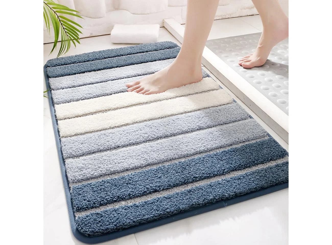 LEMLIT Badematte Rutschfest Polyester 50x80 cm Grau/Blau - Bild 2