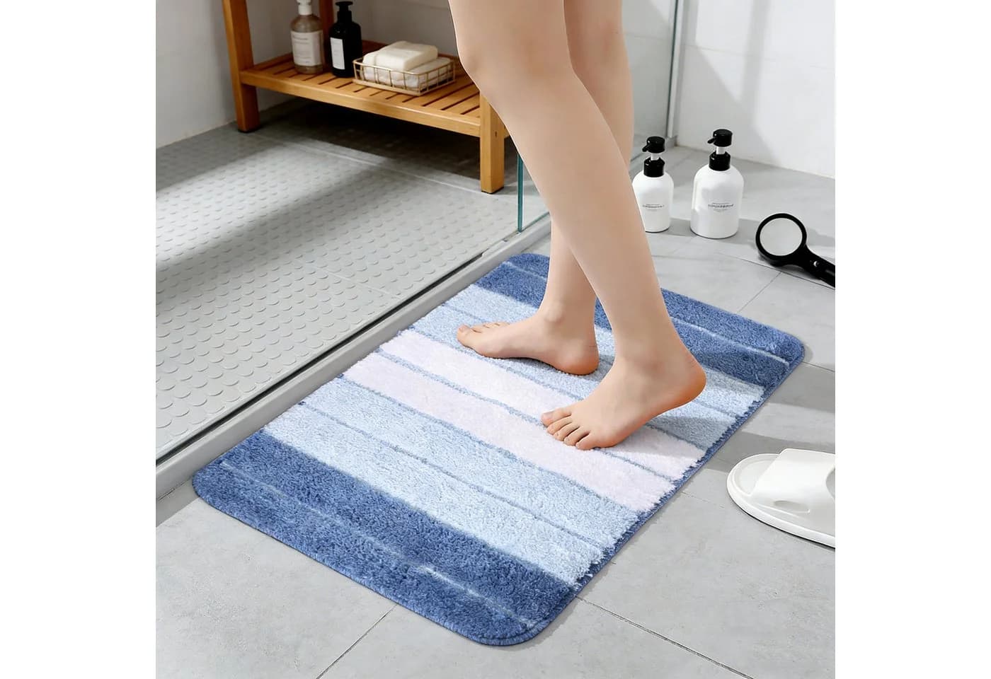 LEMLIT Badematte Rutschfest Polyester 50x80 cm Grau/Blau - Bild 3