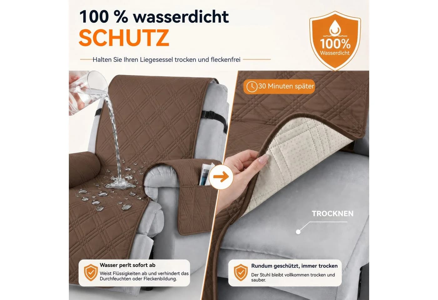 BlingBin Sesselschoner Wasserdicht mit Taschen Braun - Bild 4