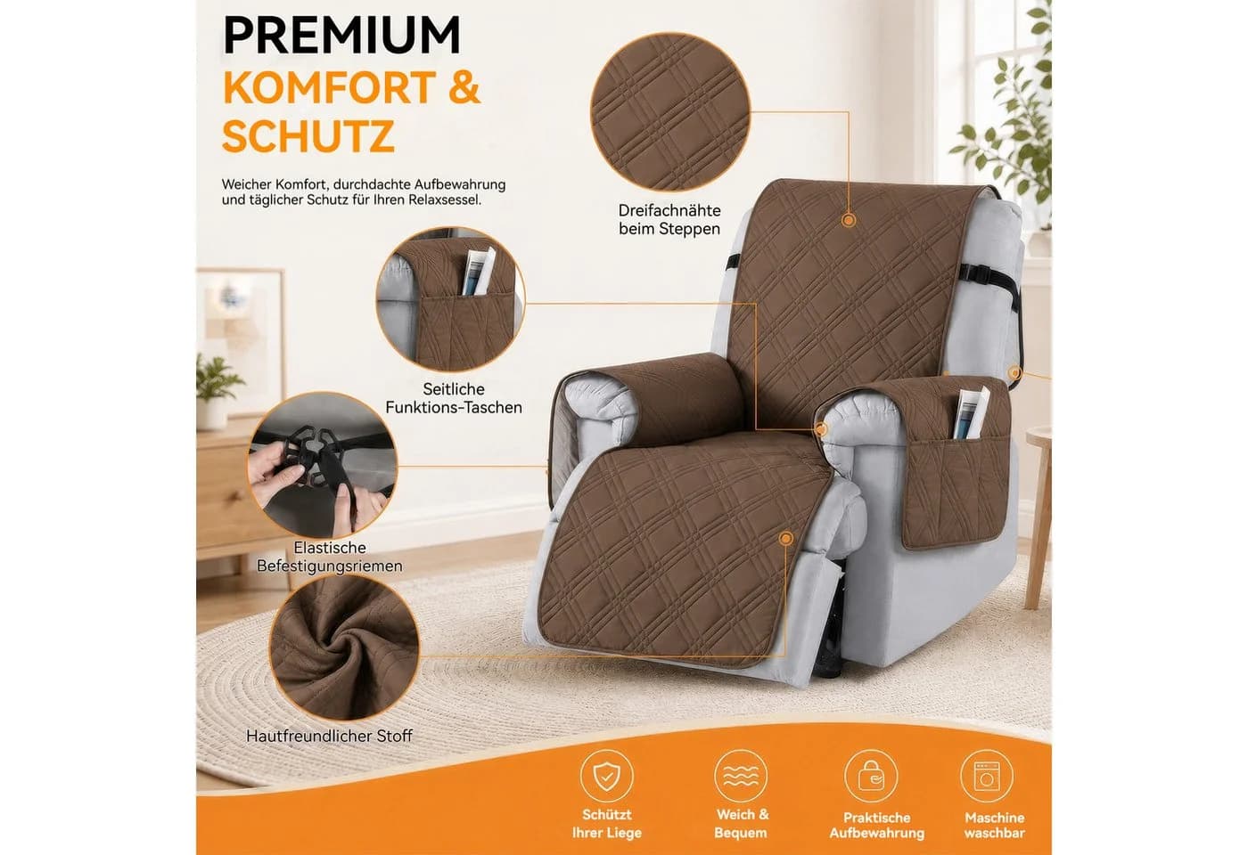BlingBin Sesselschoner Wasserdicht mit Taschen Braun - Bild 5