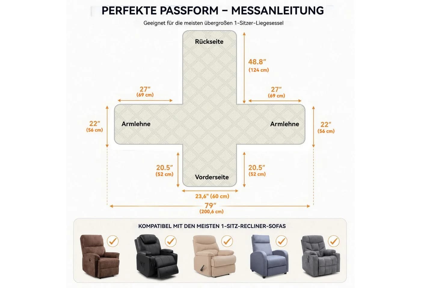 LEMLIT Sesselschoner Wasserdicht mit Seitentaschen Anti-Slip
