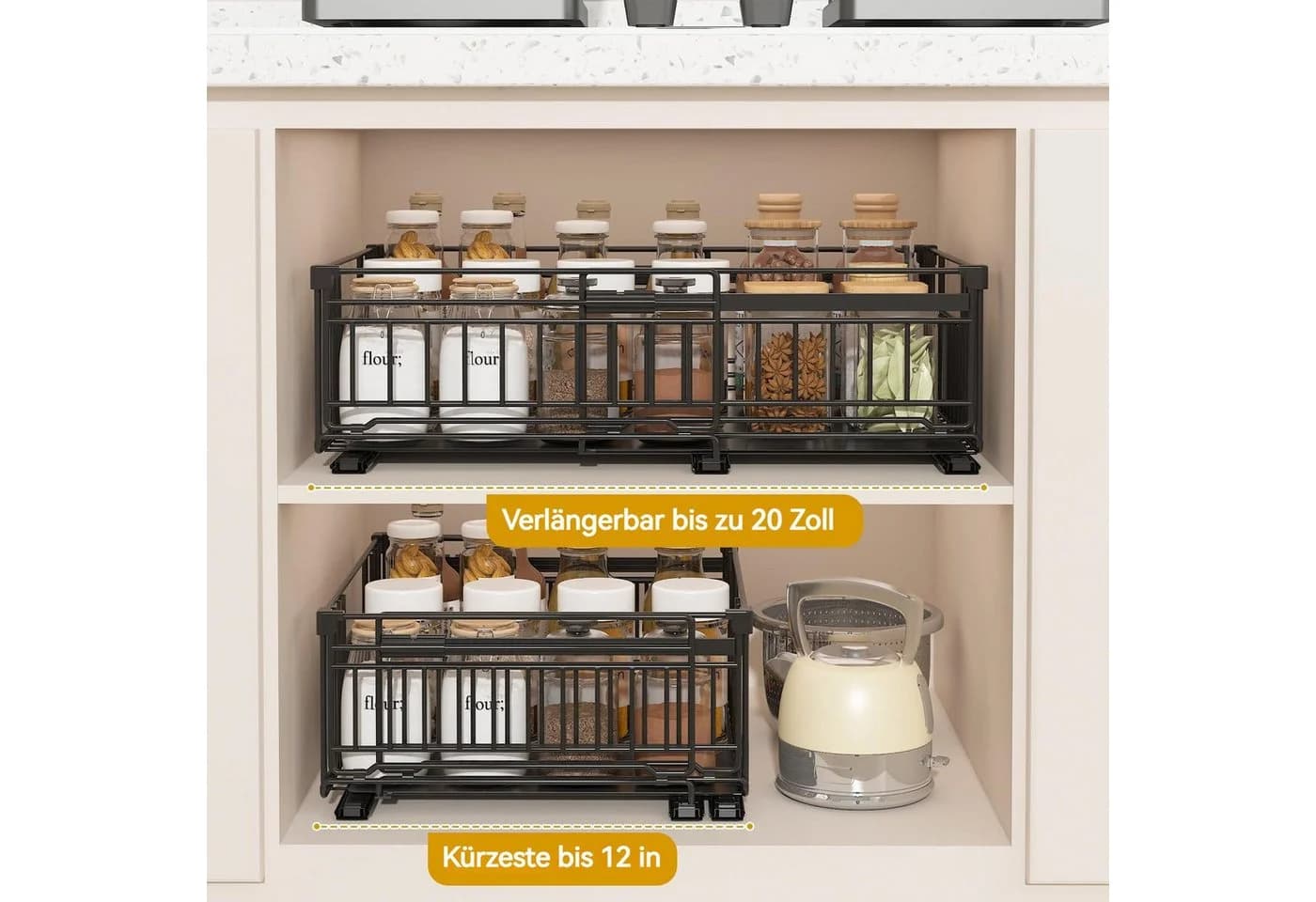 BlingBin Küchenorganizer-Set Teleskopschublade Schwarz